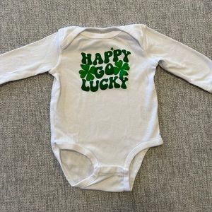 St. Patrick’s Day Happy Go Lucky onesie. Size 12 mo